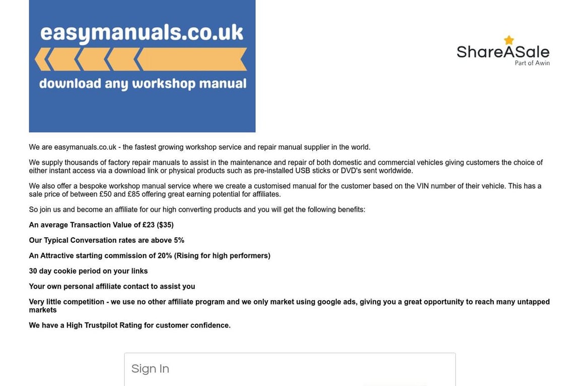 Easymanuals affiliate program signup page