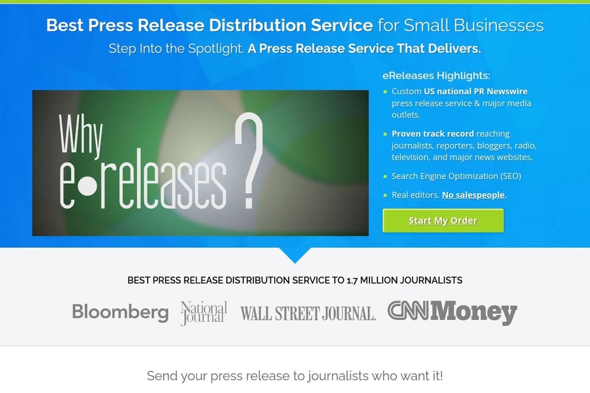EReleases Press Release Distribution homepage