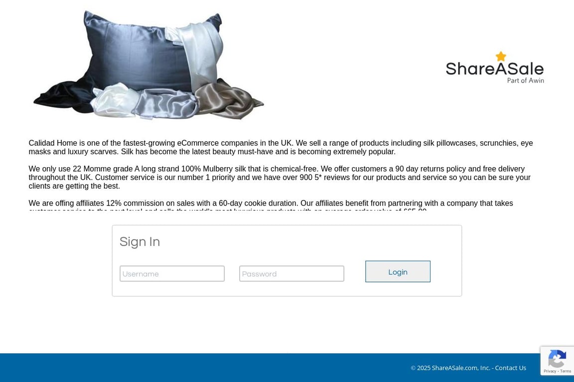 Calidad Home affiliate program signup page
