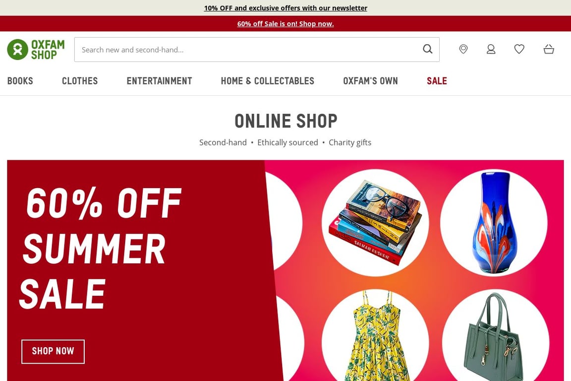 Oxfam Online Shop homepage