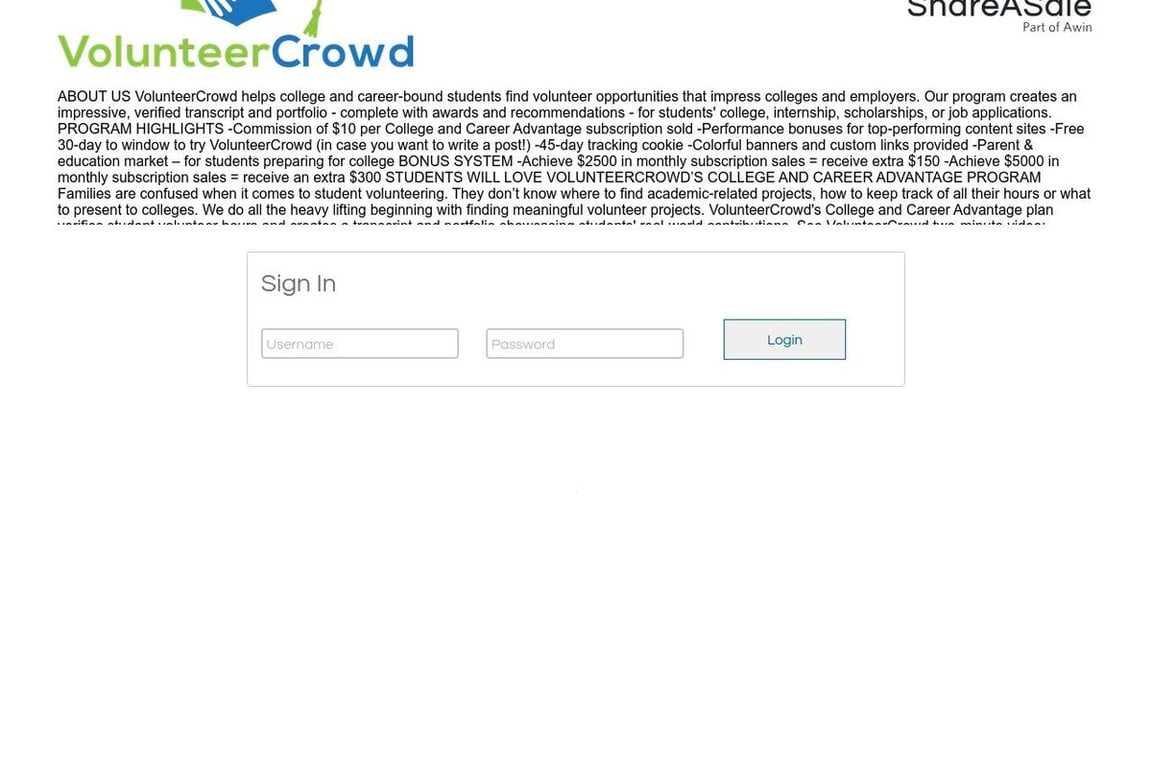 VolunteerCrowd affiliate program signup page