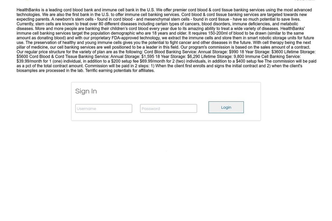 HealthBanks affiliate program signup page