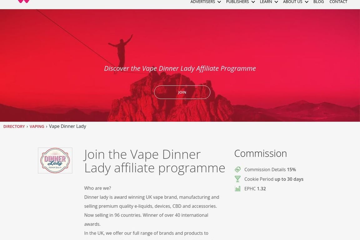 Vape Dinner Lady affiliate program signup page