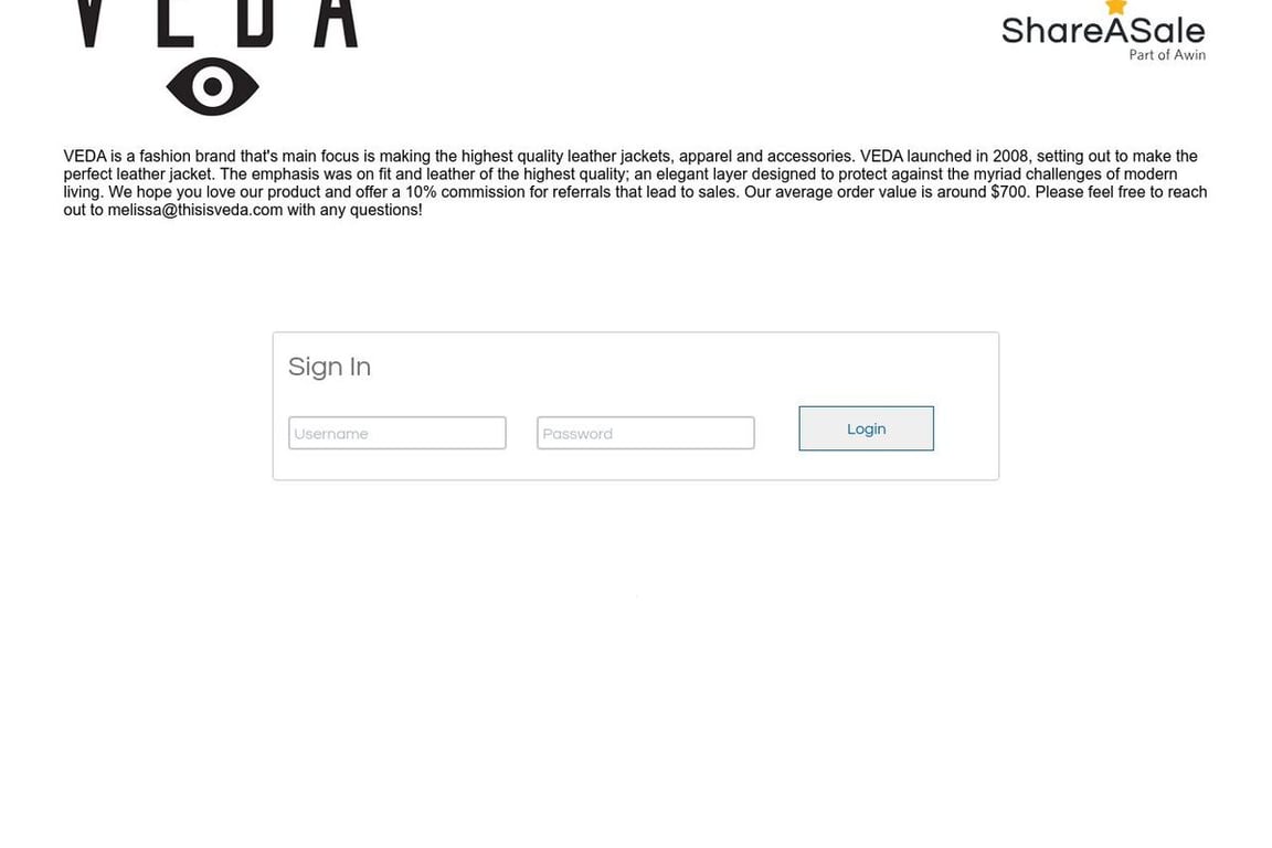 VEDA affiliate program signup page