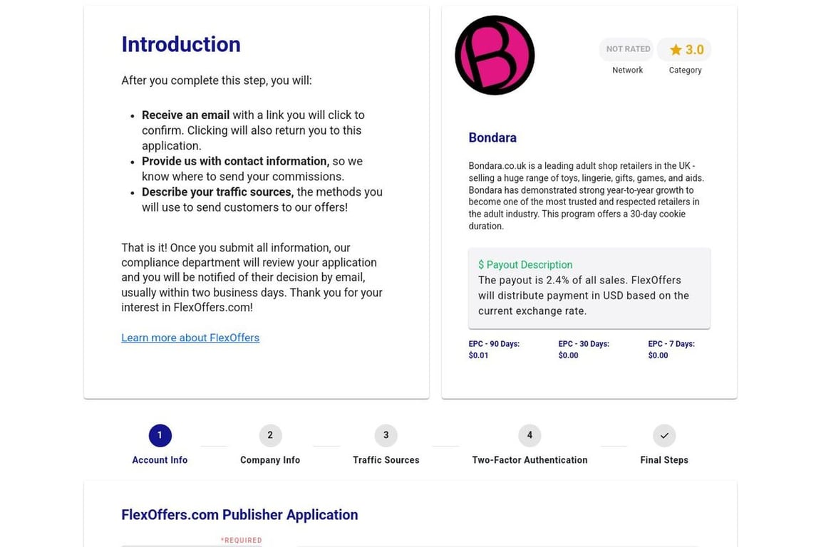 Bondara affiliate program signup page