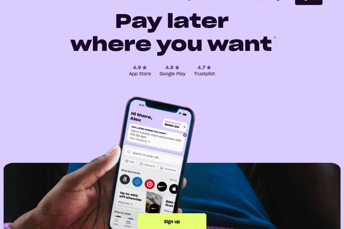 Zip App homepage