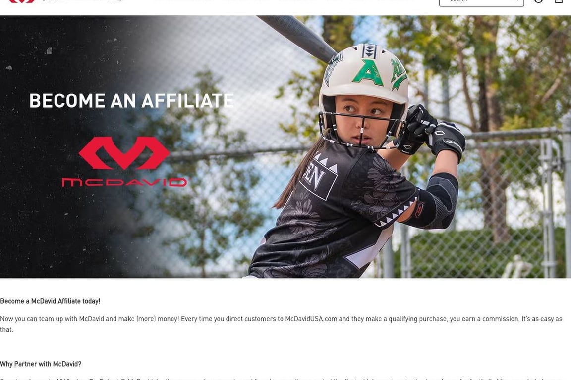 McDavid affiliate program signup page