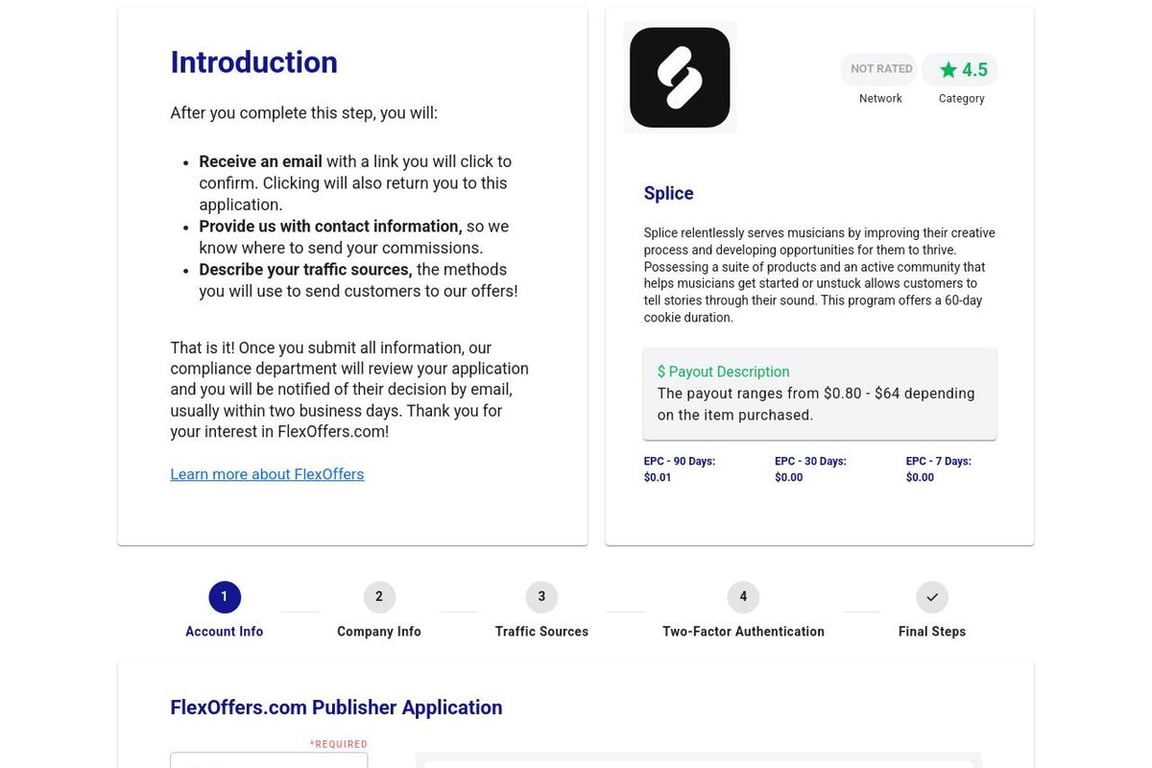 Splice affiliate program signup page