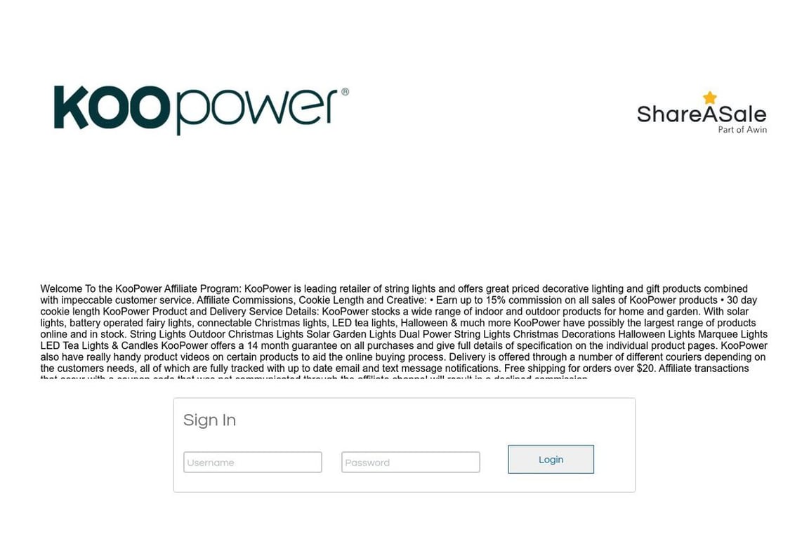 KooPower.com affiliate program signup page