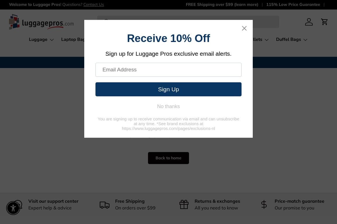 Luggage Pros affiliate program signup page
