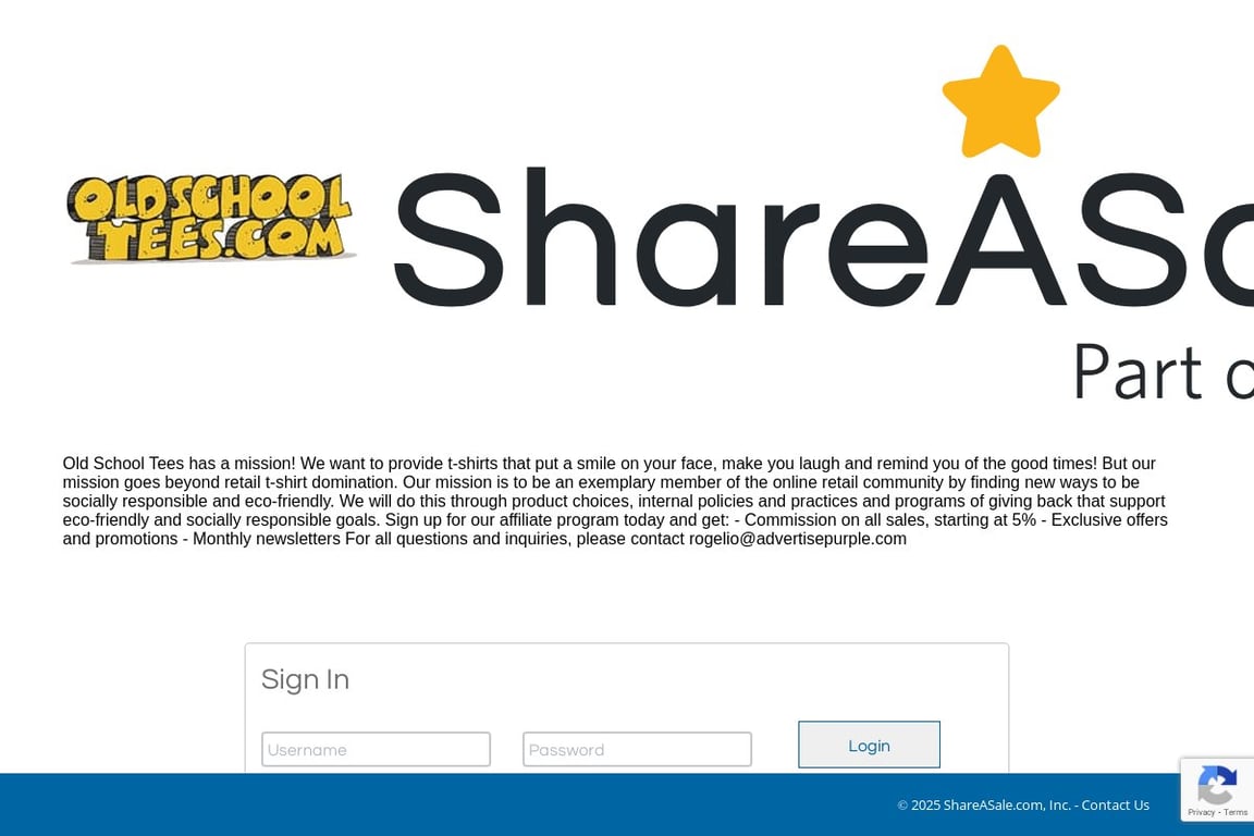 Old School Tees affiliate program signup page