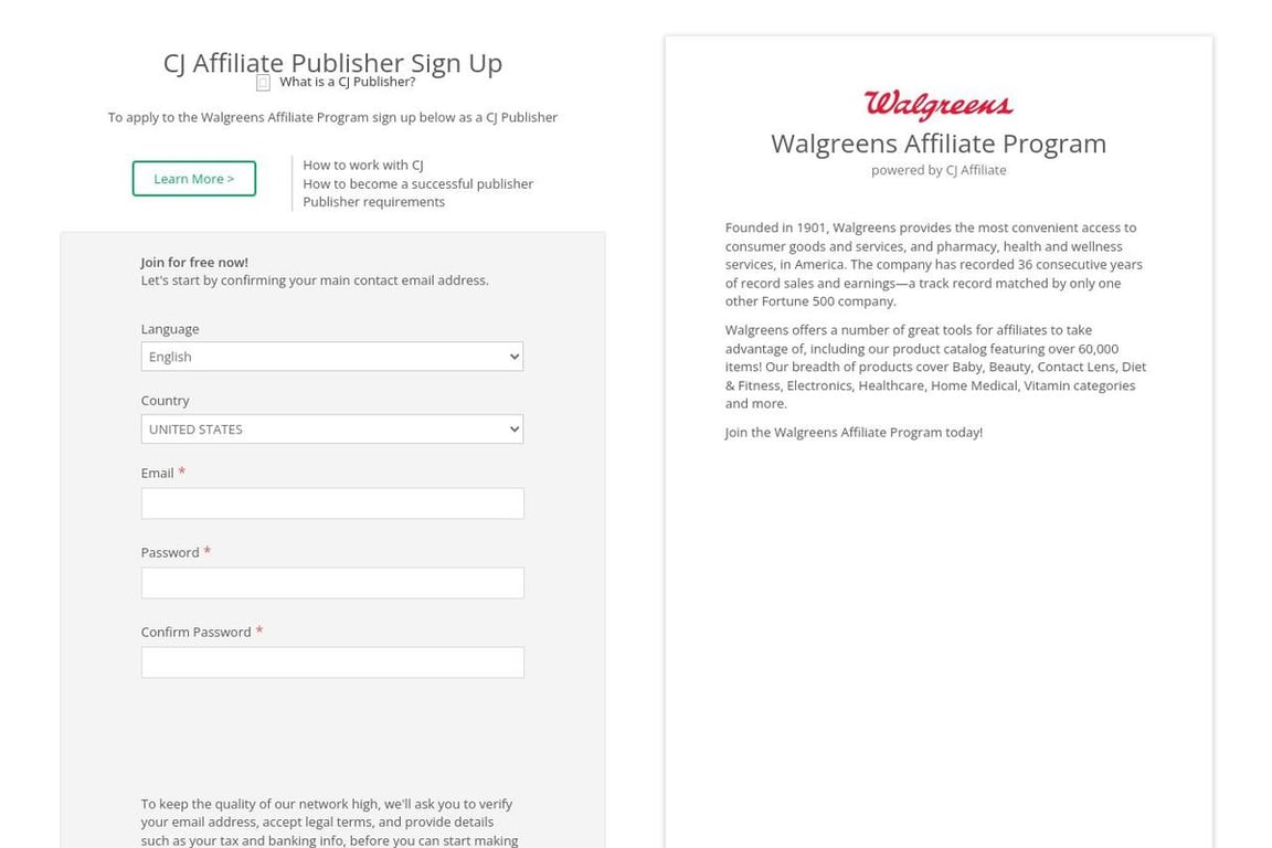 Walgreens Photo Preferred affiliate program signup page