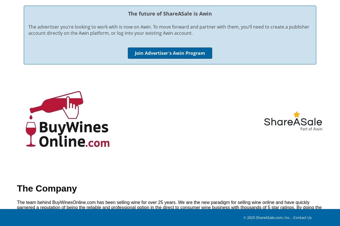 Buy Wines Online affiliate program signup page