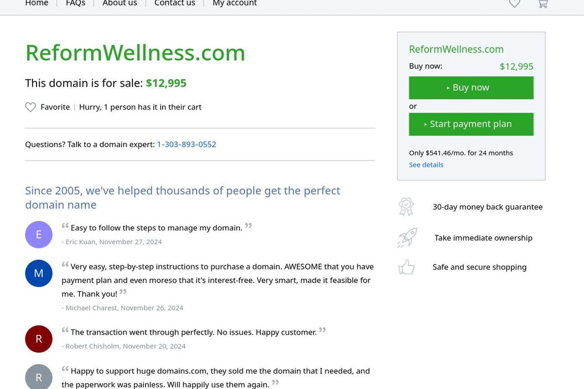 Reform Wellness homepage