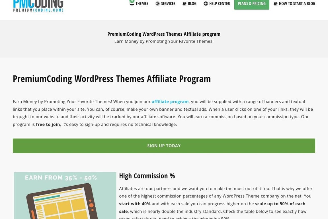 Premiumcoding affiliate program signup page