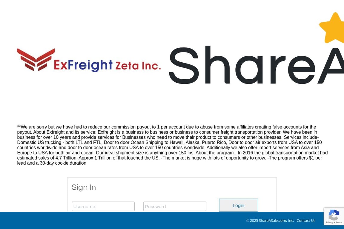 ExFreight affiliate program signup page