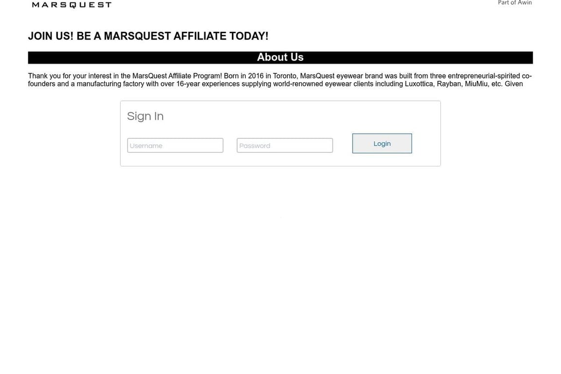 Marsquest.com affiliate program signup page