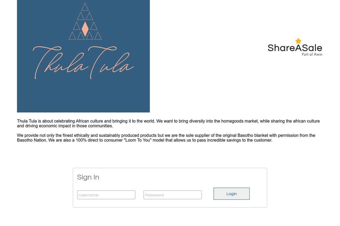 Thula Tula affiliate program signup page