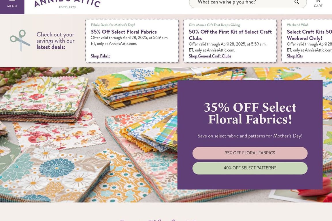 Annie’s Craft Store homepage