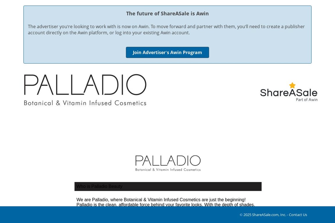 Palladio Beauty affiliate program signup page