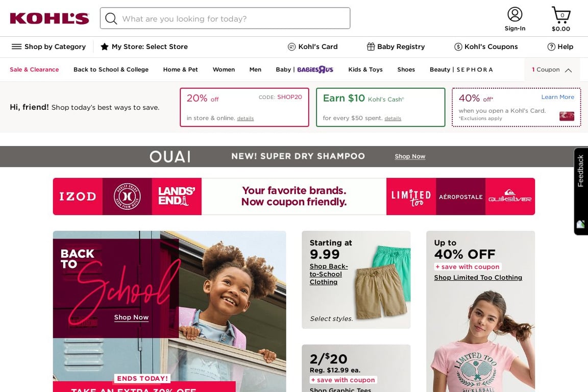 Kohl’s homepage