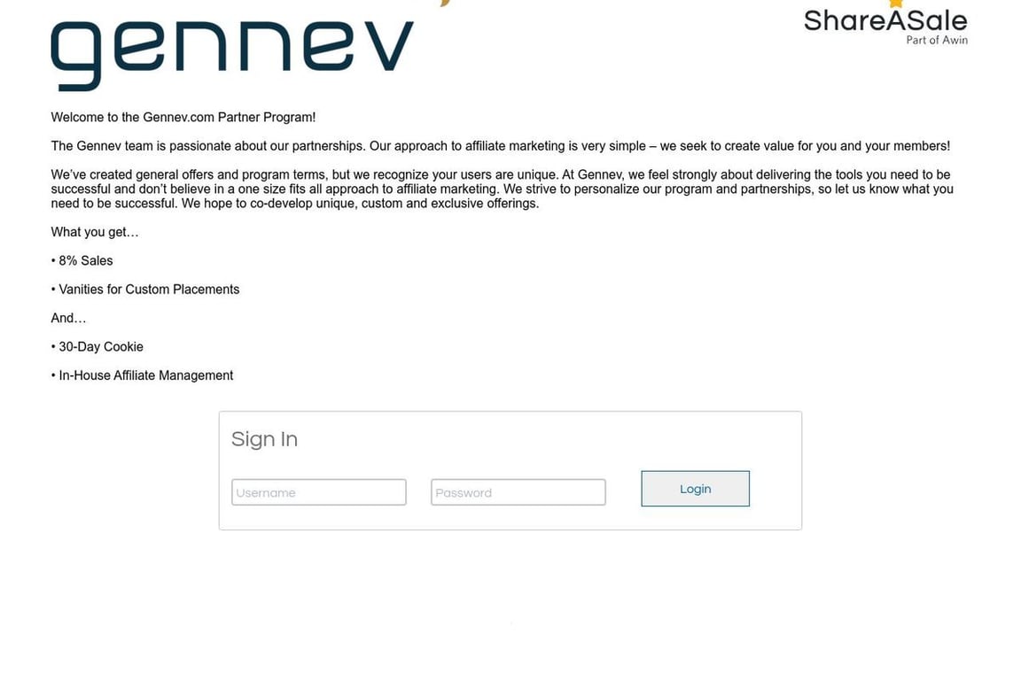 Gennev affiliate program signup page