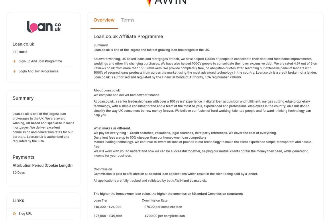 Loan.co.uk affiliate program signup page