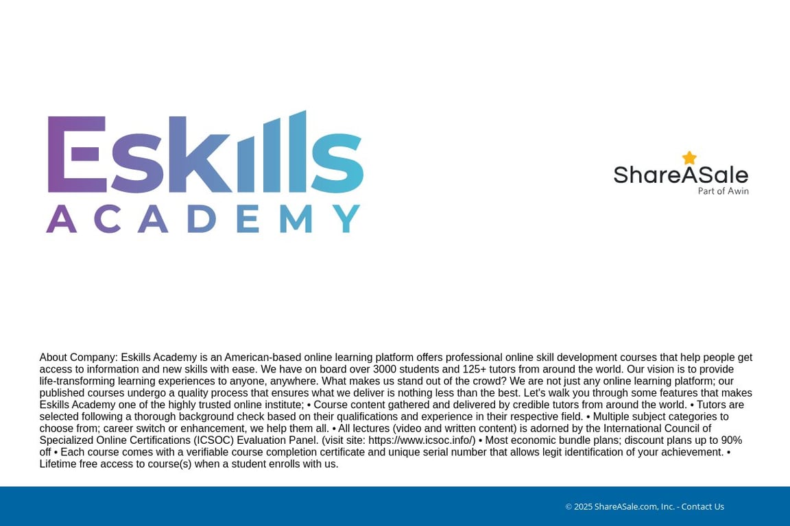 Eskills Academy affiliate program signup page