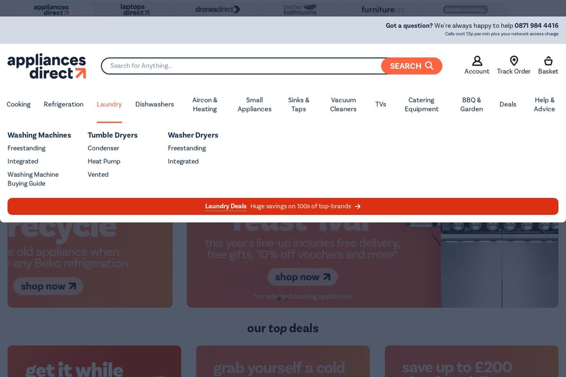 Appliances Direct homepage