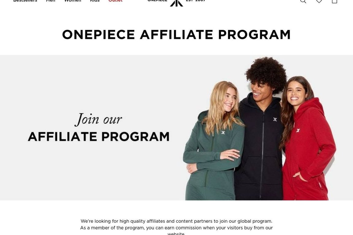 Onepiece UK affiliate program signup page