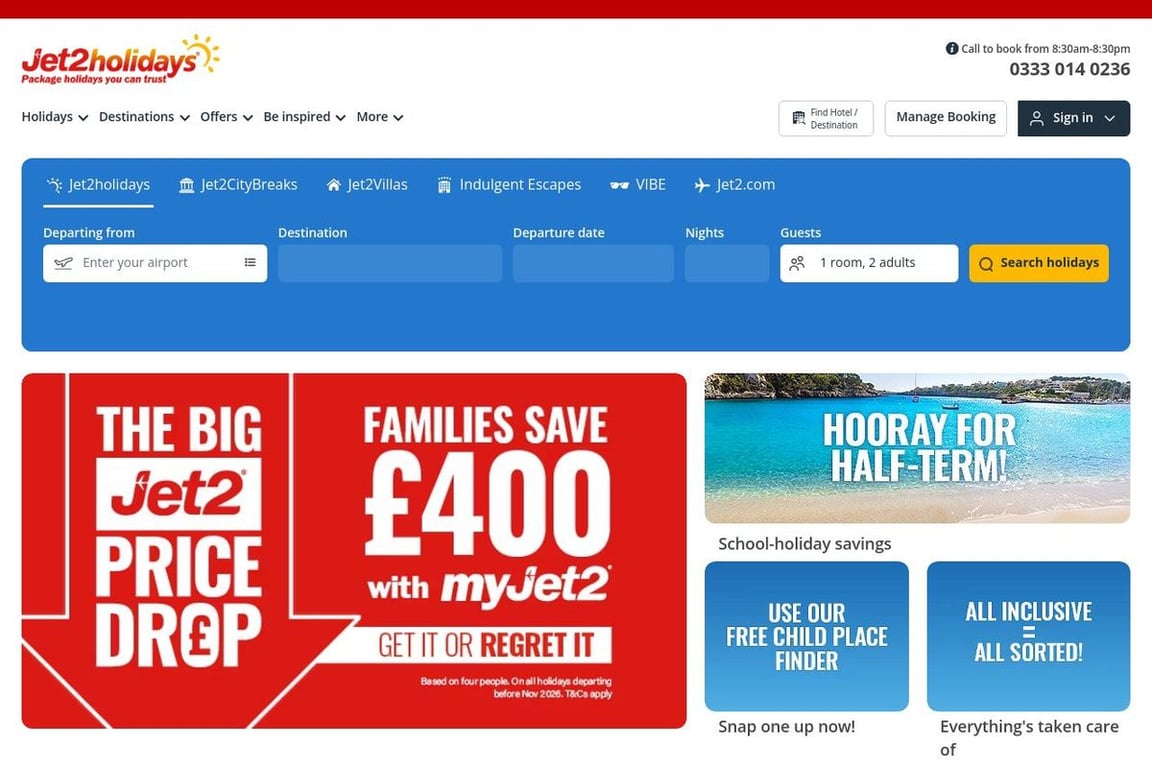 Jet2 Holidays homepage
