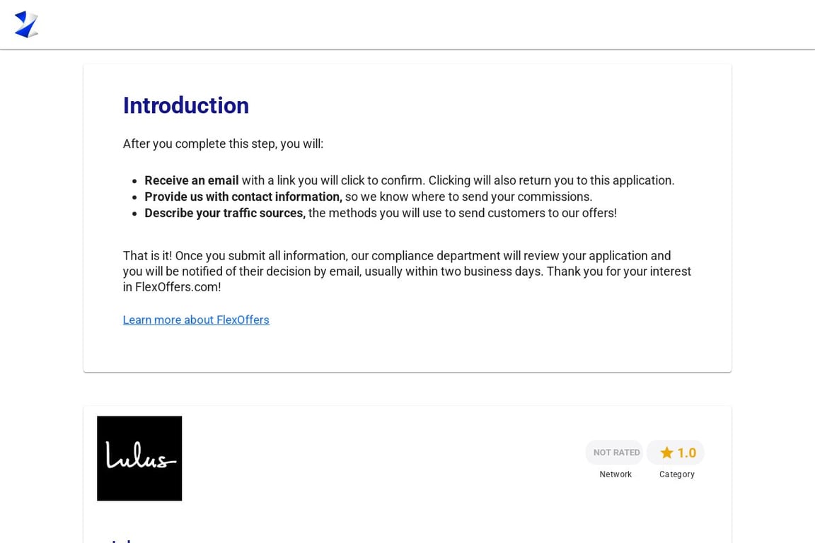 Lulus affiliate program signup page