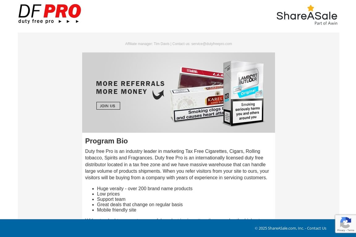 DutyFreeDepot affiliate program signup page