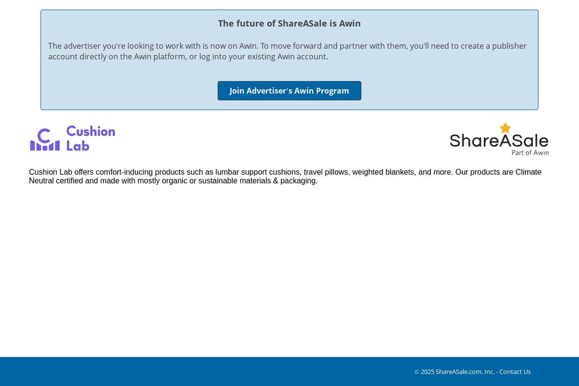 Cushion Lab affiliate program signup page