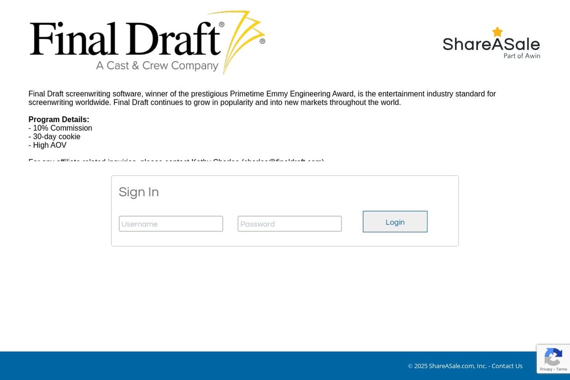 Final Draft affiliate program signup page