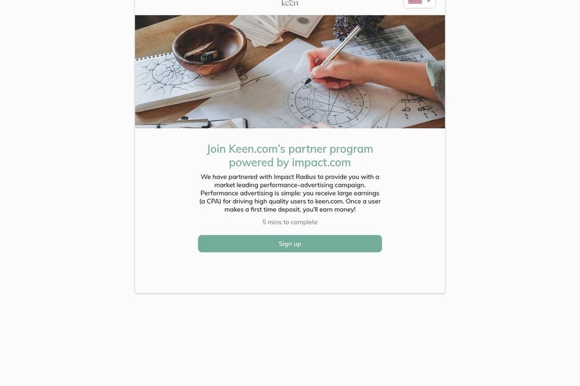 Keen affiliate program signup page