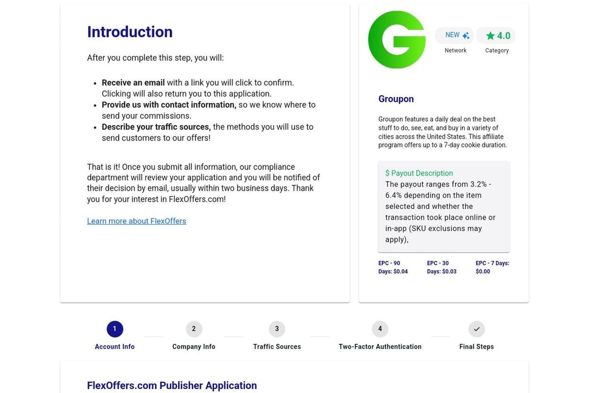 Groupon affiliate program signup page