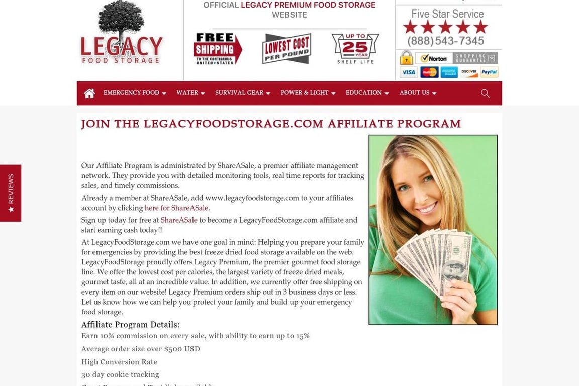 Legacy Food Storage affiliate program signup page