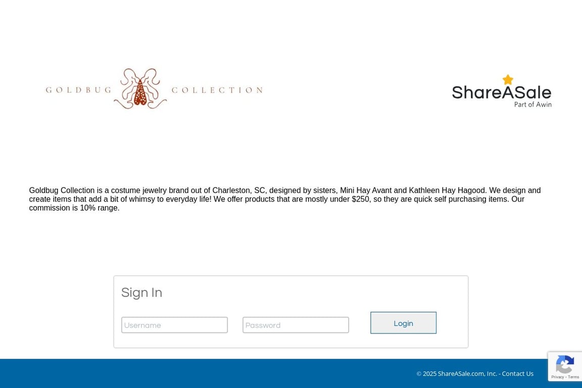 Goldbug Collection affiliate program signup page