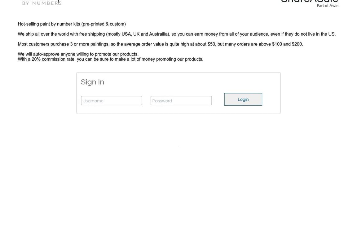 Gopaintbynumbers.com affiliate program signup page