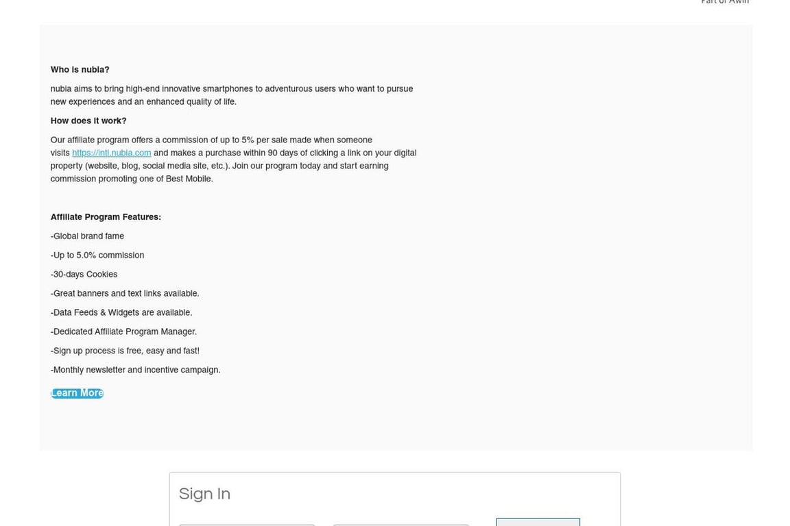 ZTE affiliate program signup page