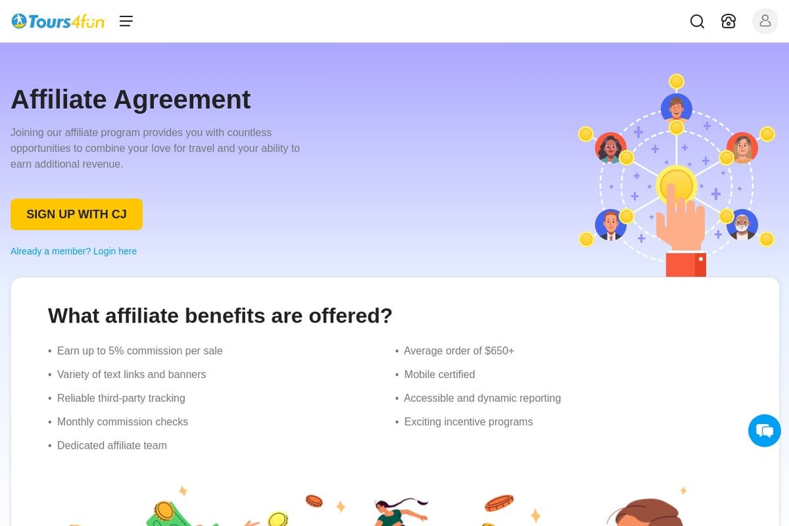 Tours4fun affiliate program signup page
