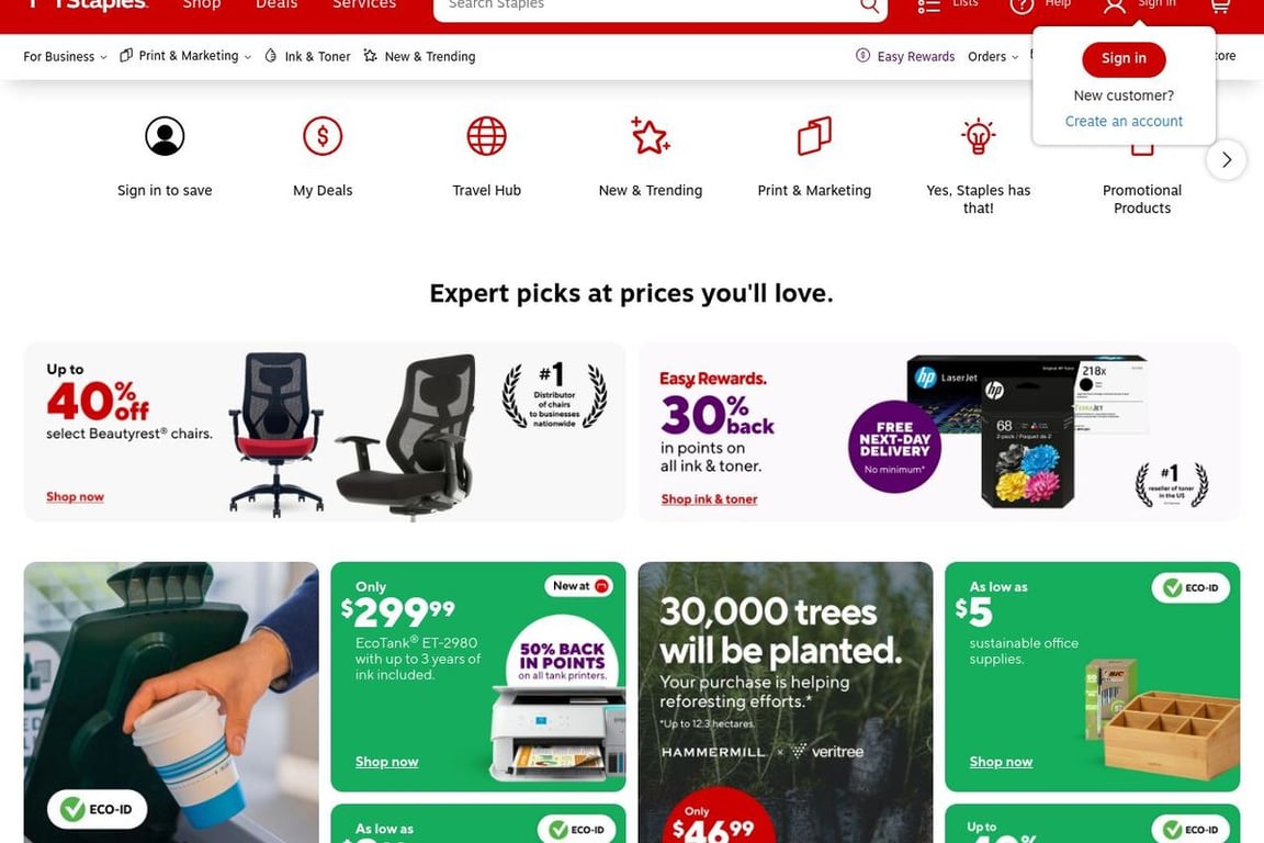 Staples homepage
