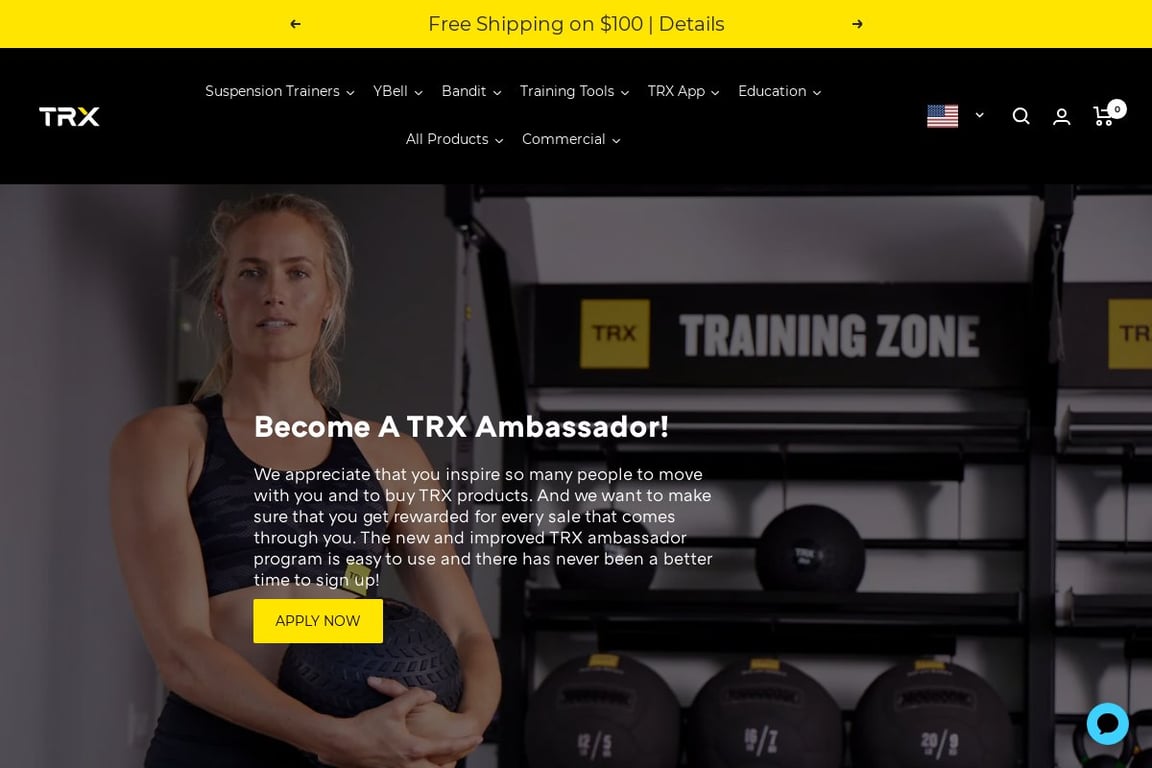 TRX Training affiliate program signup page