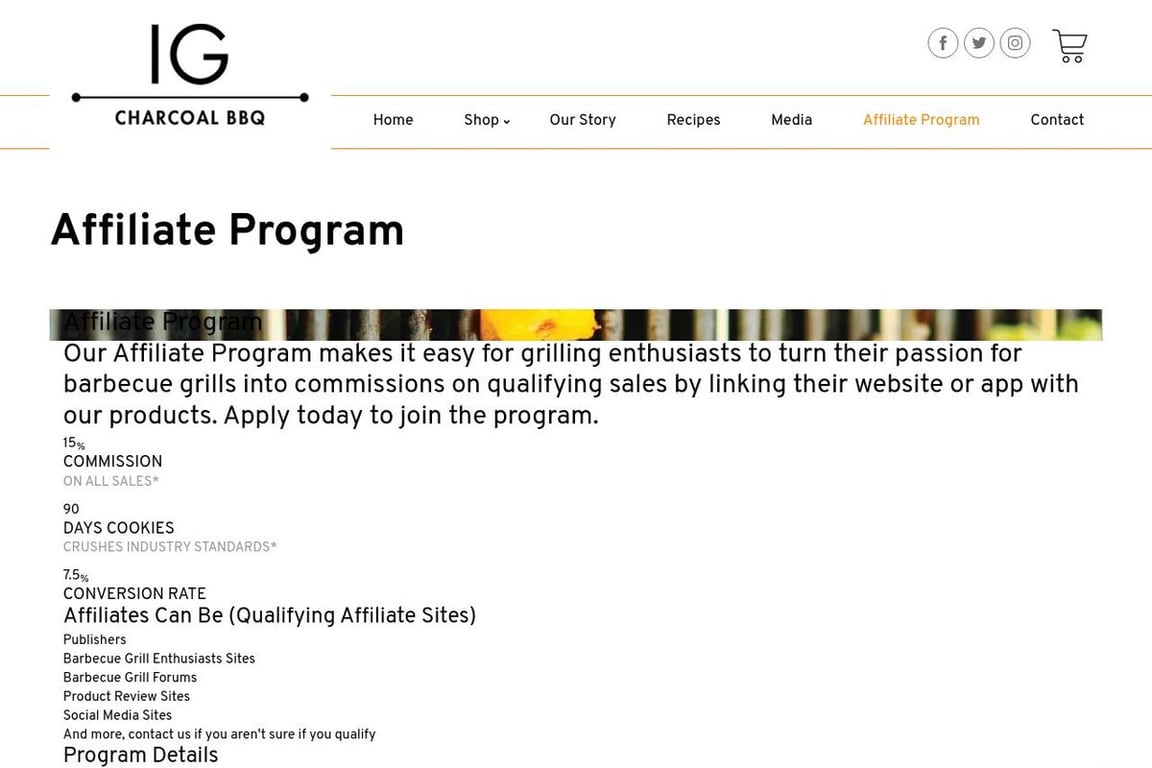 IG Charcoal BBQ affiliate program signup page