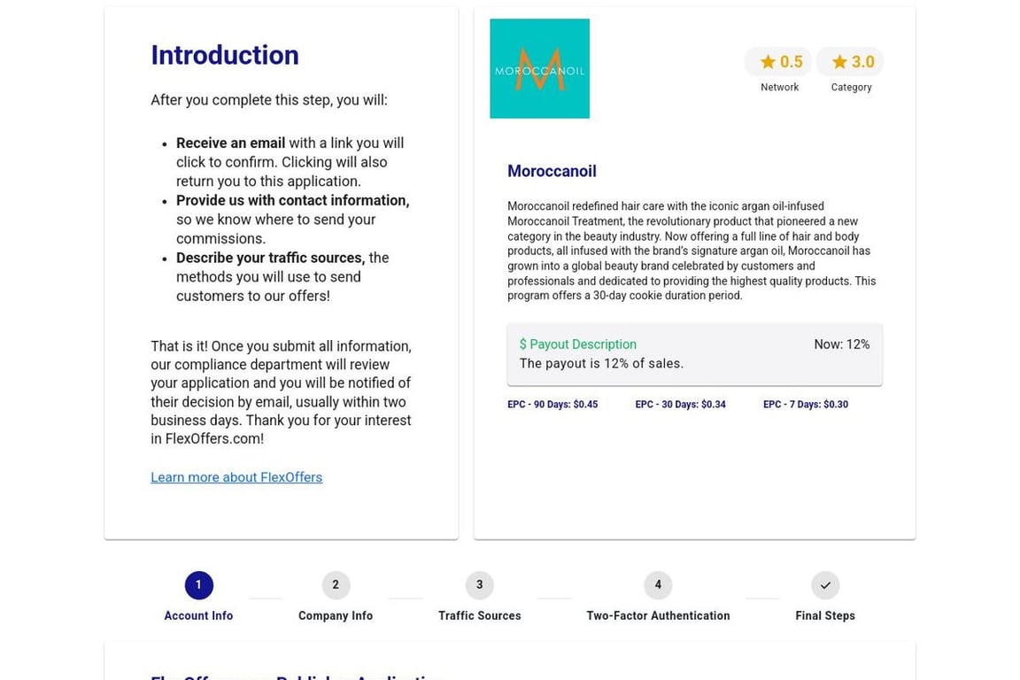 Moroccanoil affiliate program signup page