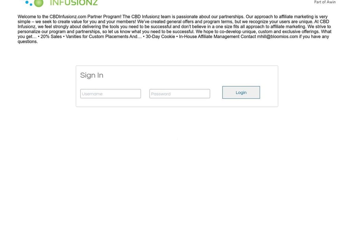 CBD Infusionz affiliate program signup page