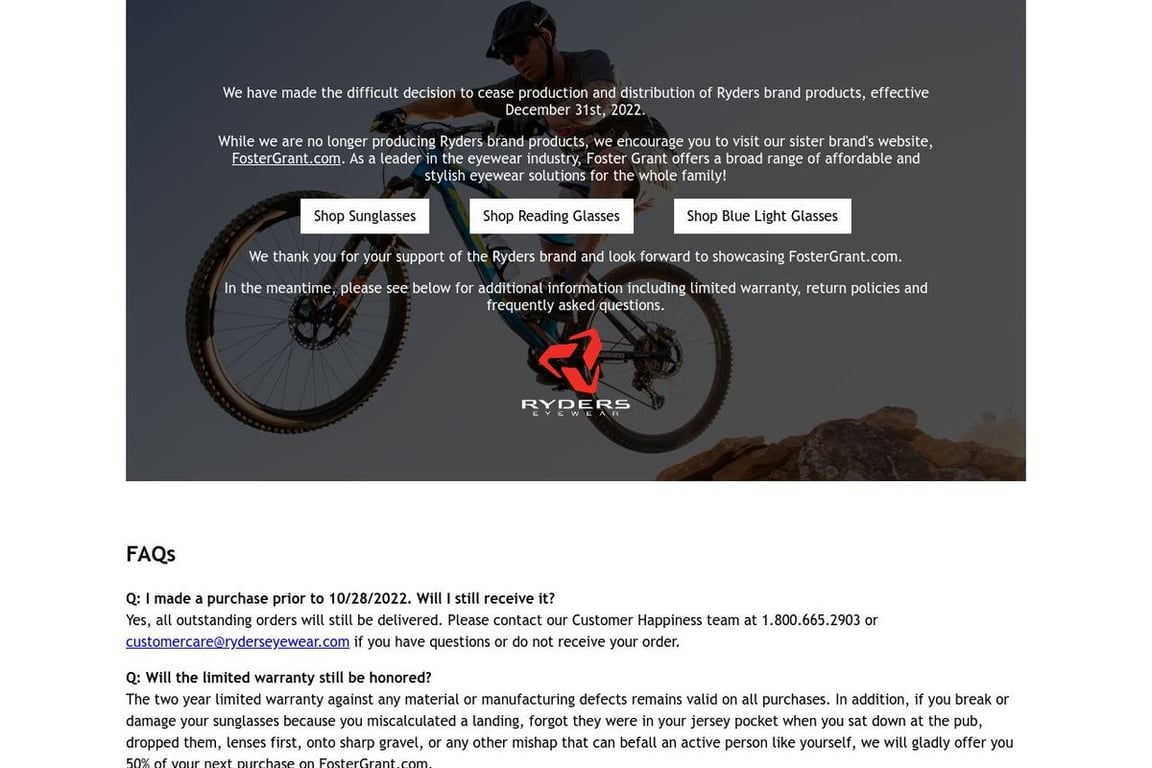 Ryders Eyewear homepage