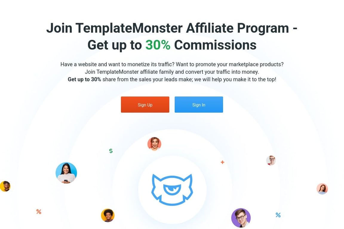 TemplateMonster affiliate program signup page