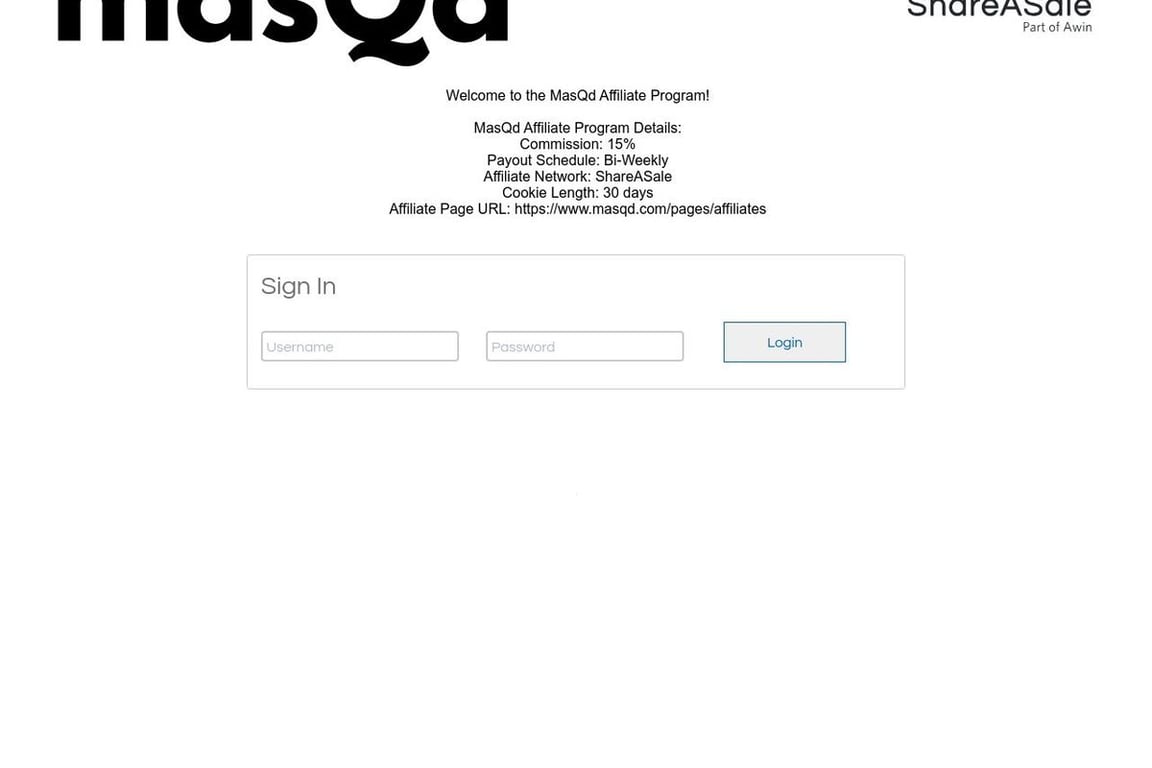 MasQd affiliate program signup page